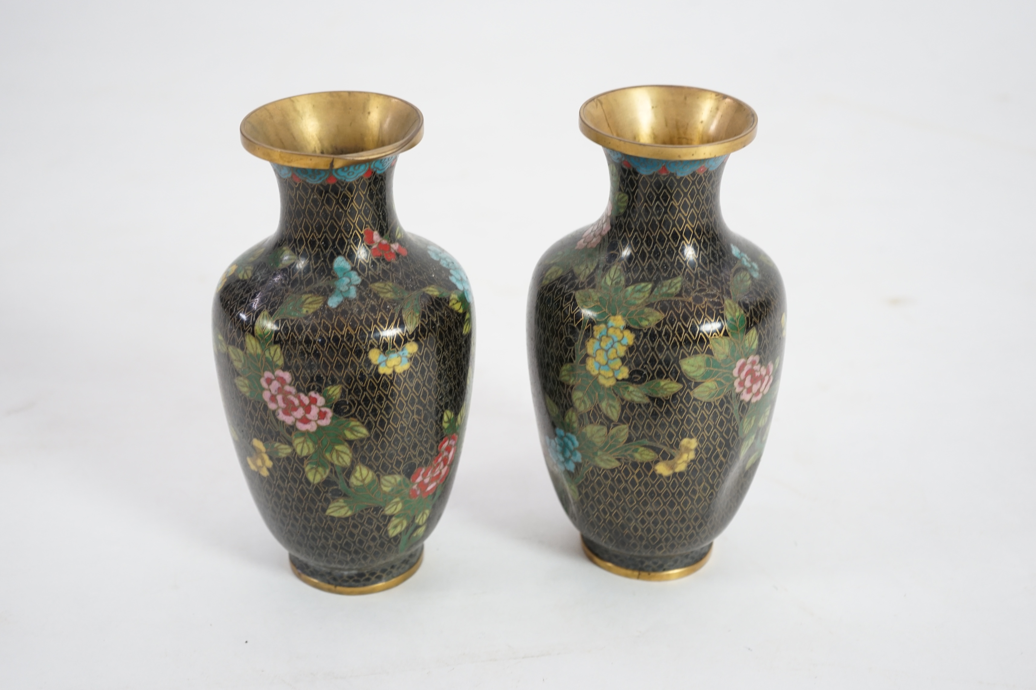 A group of modern Chinese black ground cloisonné wares